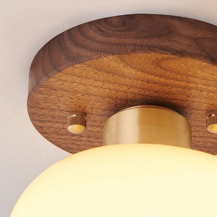 Vintage Walnut Brass Semi-Flush Mount Light Fixture 1-Light Ceiling Lamp