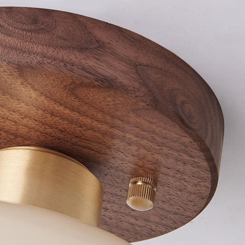 Vintage Walnut Brass Semi-Flush Mount Light Fixture 1-Light Ceiling Lamp