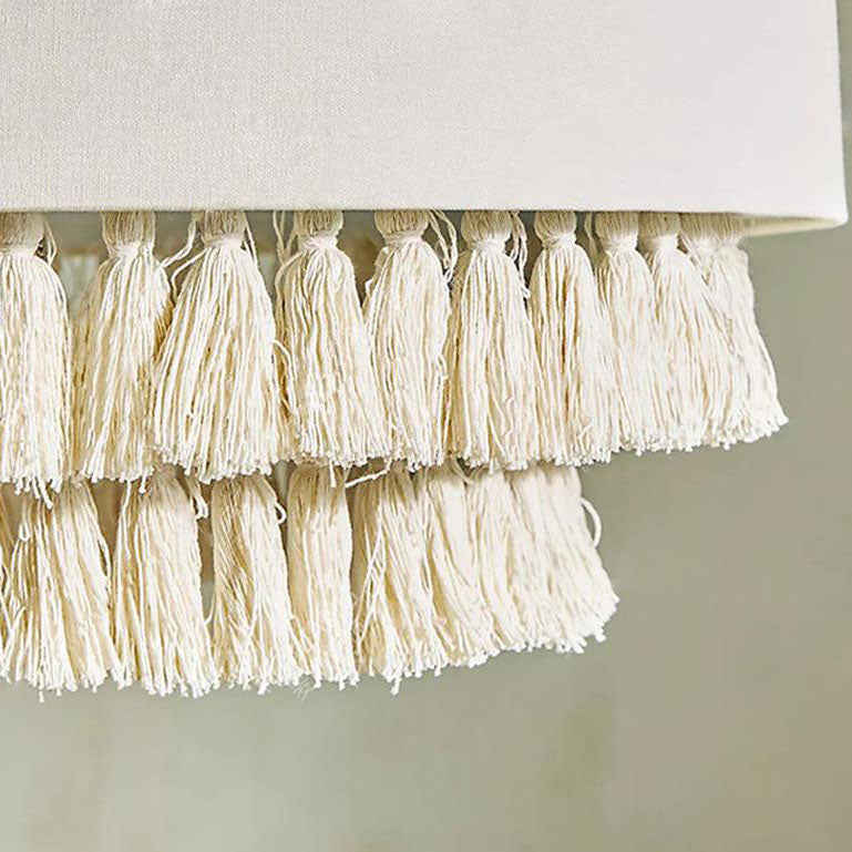 Contemporary Boho 3-Light Chandelier - Fabric Shade with Tassel & Braided Rope for Living Room
