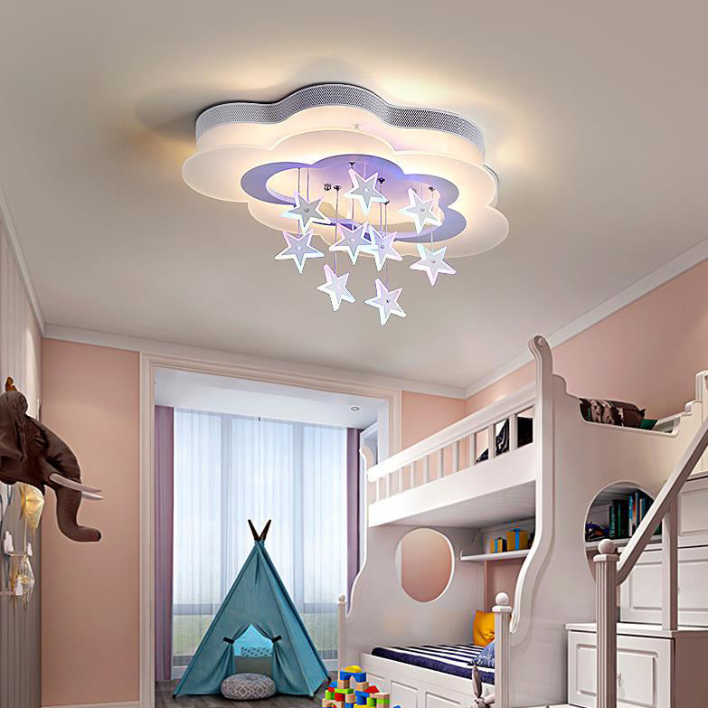Contemporary Nordic Star Decor Cloud Acrylic Shade LED Kids Flush Mount Ceiling Light for Bedroom, Nursery Lighting, Modern Child Room Fixture, Cute Star Design, Energy Efficient, Easy Installation, White and Pastel Colors, Adjustable Brightness, Soft Glo