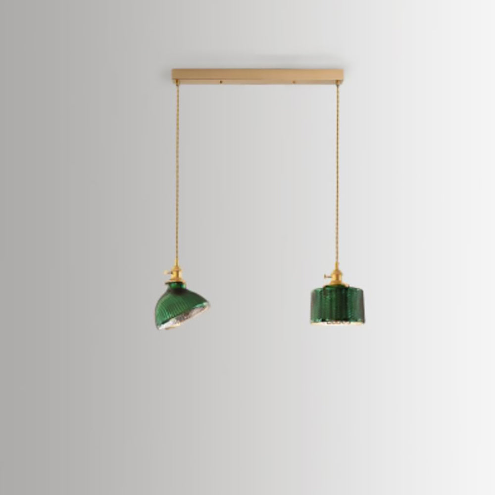 Nordic Vintage Green Brass Glass Island Chandelier - 1/2/3 Light Pendant Lighting for Kitchen, Dining Room, Rustic Home Decor