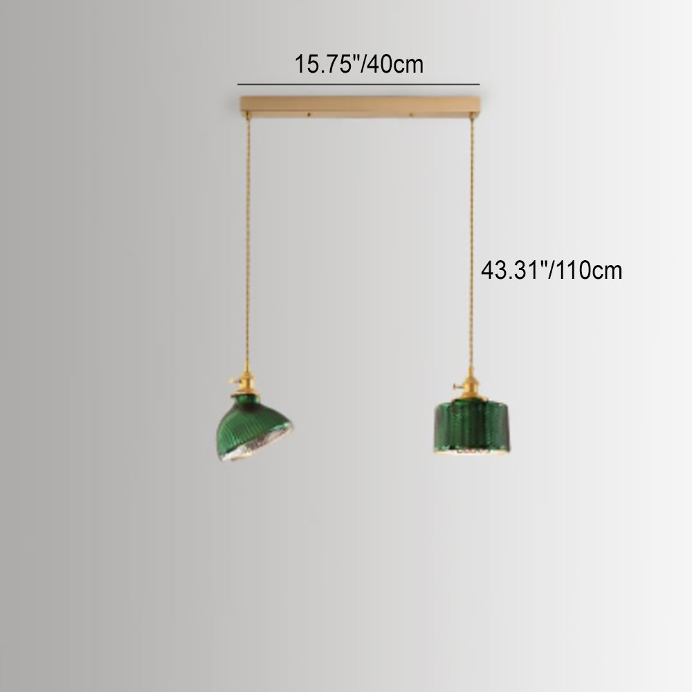 Nordic Vintage Green Brass Glass Island Chandelier - 1/2/3 Light Pendant Lighting for Kitchen, Dining Room, Rustic Home Decor