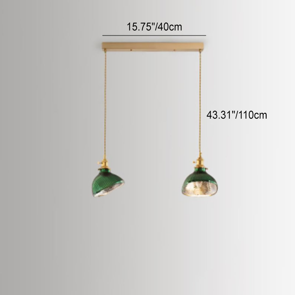 Nordic Vintage Green Brass Glass Island Chandelier - 1/2/3 Light Pendant Lighting for Kitchen, Dining Room, Rustic Home Decor