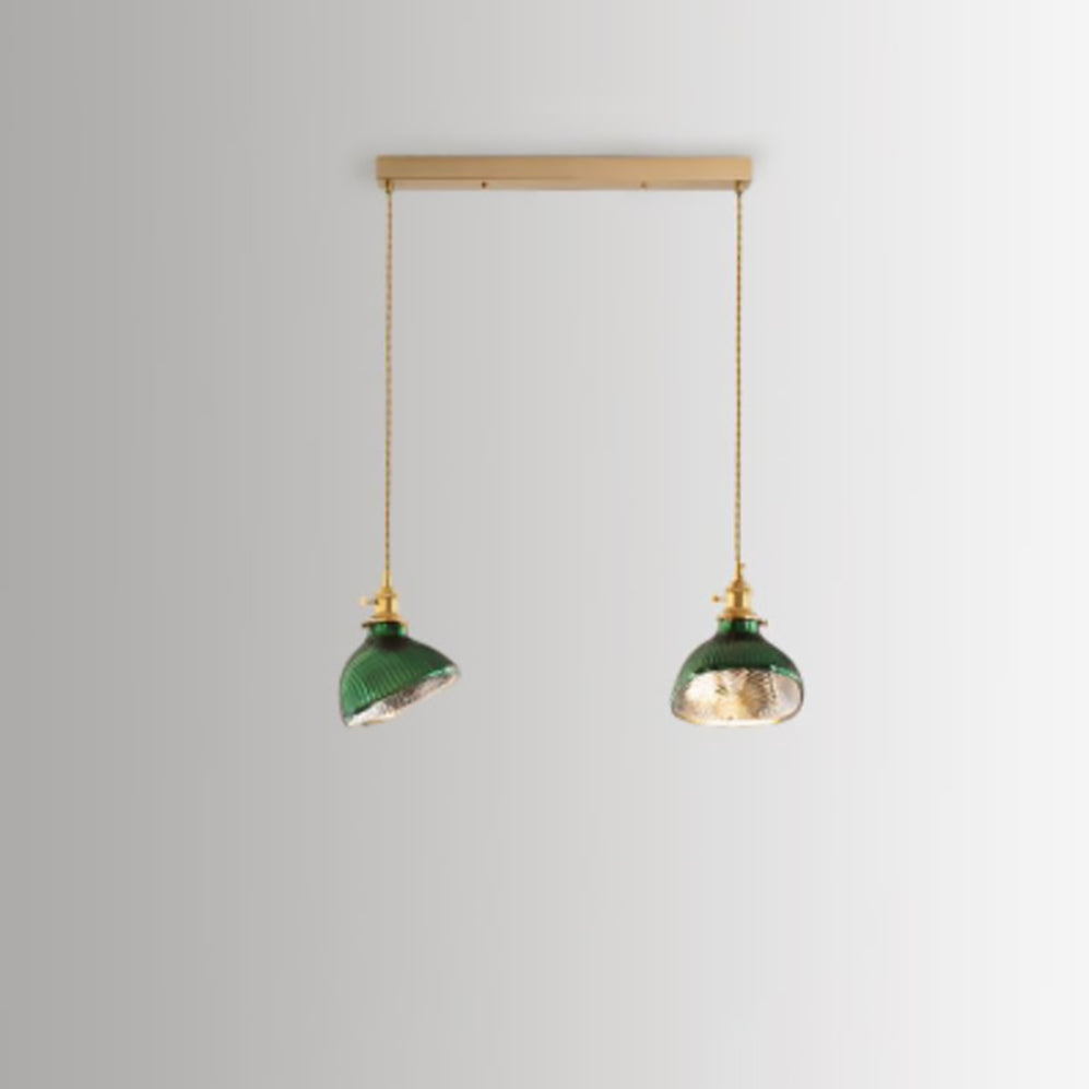 Nordic Vintage Green Brass Glass Island Chandelier - 1/2/3 Light Pendant Lighting for Kitchen, Dining Room, Rustic Home Decor