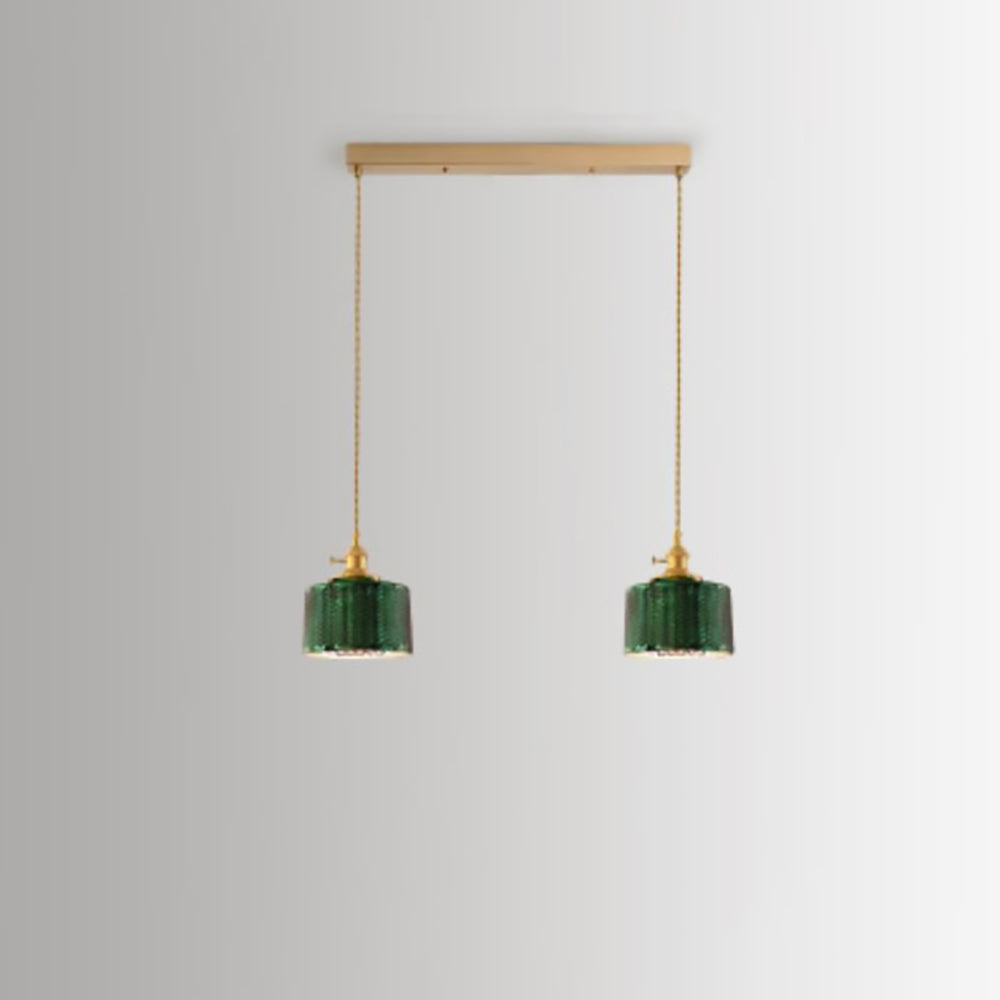 Nordic Vintage Green Brass Glass Island Chandelier - 1/2/3 Light Pendant Lighting for Kitchen, Dining Room, Rustic Home Decor
