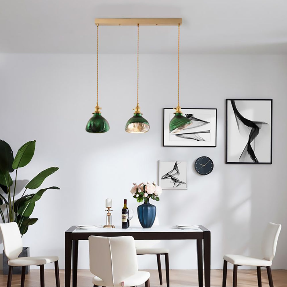 Nordic Vintage Green Brass Glass Island Chandelier - 1/2/3 Light Pendant Lighting for Kitchen, Dining Room, Rustic Home Decor
