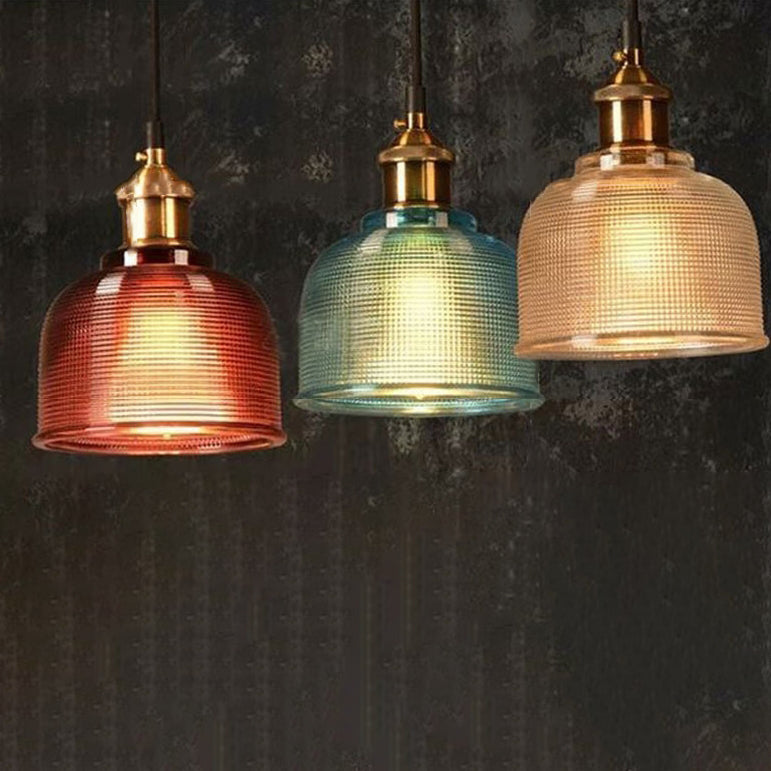 Vintage Textured Lattice Glass Pendant Light - 1-Light Ceiling Fixture