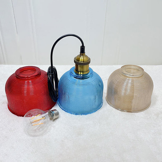 Vintage Textured Lattice Glass Pendant Light - 1-Light Ceiling Fixture