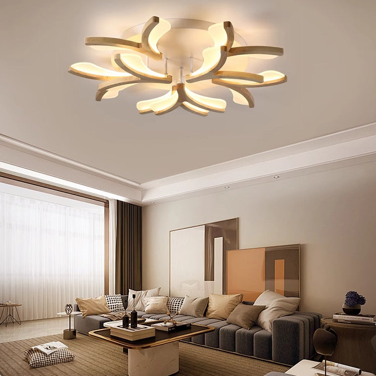 Contemporary Scandinavian Branch Flower Semi-Flush Mount Ceiling Light - Wood Iron Acrylic LED for Living Room