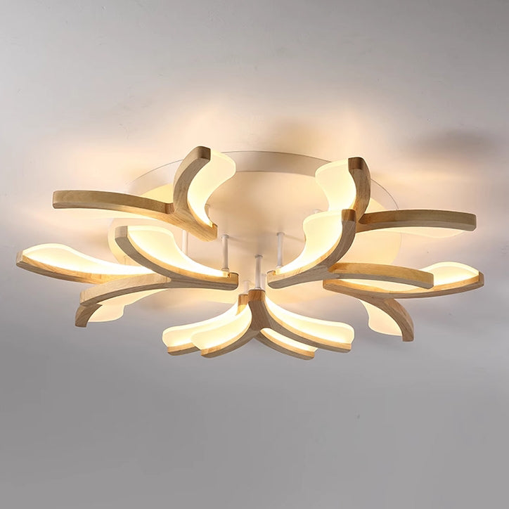 Contemporary Scandinavian Branch Flower Semi-Flush Mount Ceiling Light - Wood Iron Acrylic LED for Living Room