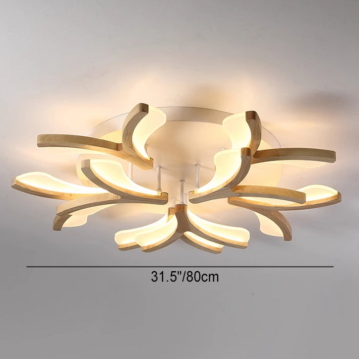 Contemporary Scandinavian Branch Flower Semi-Flush Mount Ceiling Light - Wood Iron Acrylic LED for Living Room