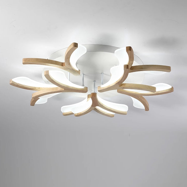 Contemporary Scandinavian Branch Flower Semi-Flush Mount Ceiling Light - Wood Iron Acrylic LED for Living Room