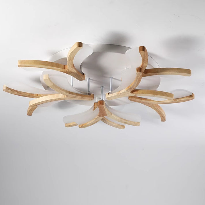 Contemporary Scandinavian Branch Flower Semi-Flush Mount Ceiling Light - Wood Iron Acrylic LED for Living Room