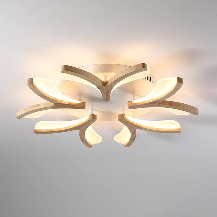 Contemporary Scandinavian Branch Flower Semi-Flush Mount Ceiling Light - Wood Iron Acrylic LED for Living Room