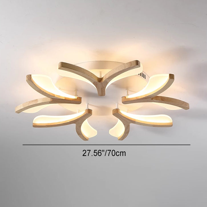 Contemporary Scandinavian Branch Flower Semi-Flush Mount Ceiling Light - Wood Iron Acrylic LED for Living Room