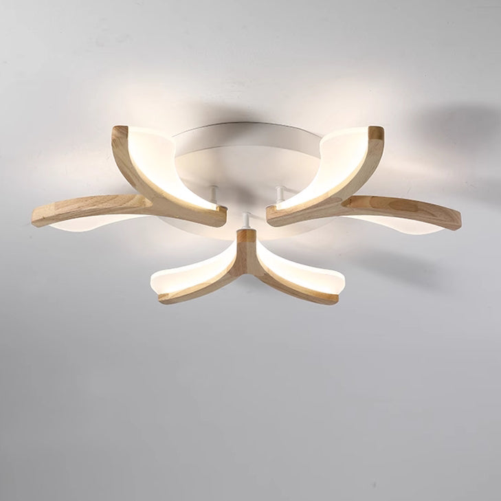 Contemporary Scandinavian Branch Flower Semi-Flush Mount Ceiling Light - Wood Iron Acrylic LED for Living Room
