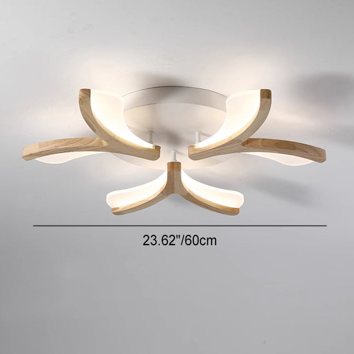 Contemporary Scandinavian Branch Flower Semi-Flush Mount Ceiling Light - Wood Iron Acrylic LED for Living Room
