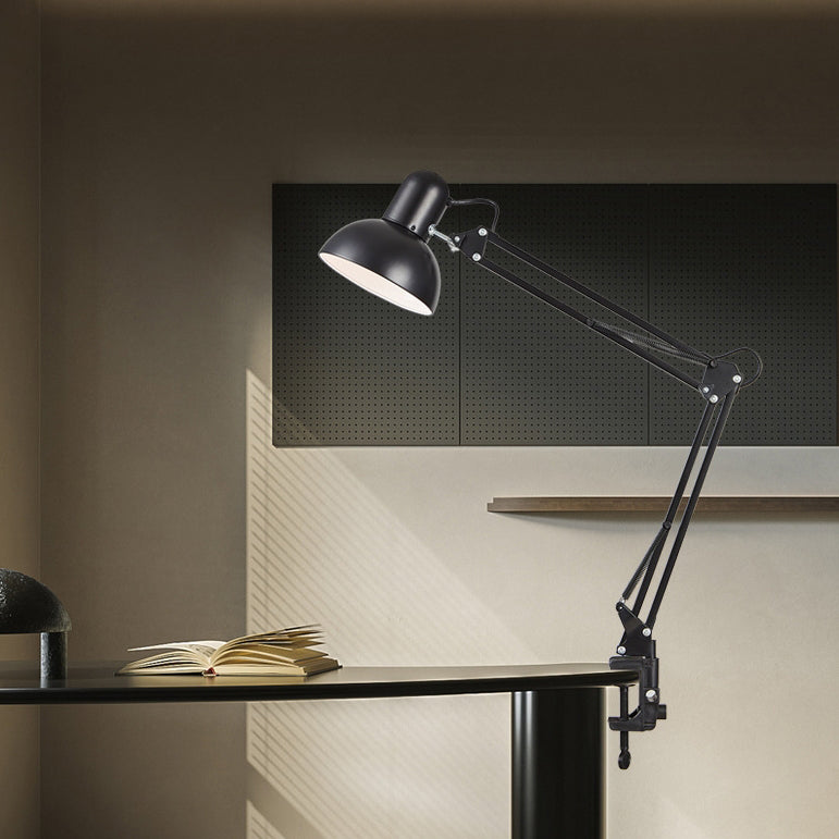 Modern Minimalist Retractable Long Arm Clip Iron ABS 1-Light Table Lamp for Bedroom, Adjustable Desk Lamp, Sleek Bedside Lighting, USB Rechargeable Clip-on Light, Contemporary Workspace Lamp, Versatile Task Lighting for Home Office, Compact Study Lamp for