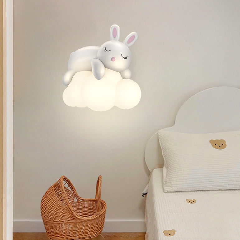 Contemporary Nordic Kids Bear Rabbit LED Wall Sconce Lamp for Bedroom, Cute Animal Wall Light, Childrens Room Decor, Nursery Lighting, Kawaii LED Lamp, Modern Kids Room Accessories, Scandinavian Style Wall Lamp
