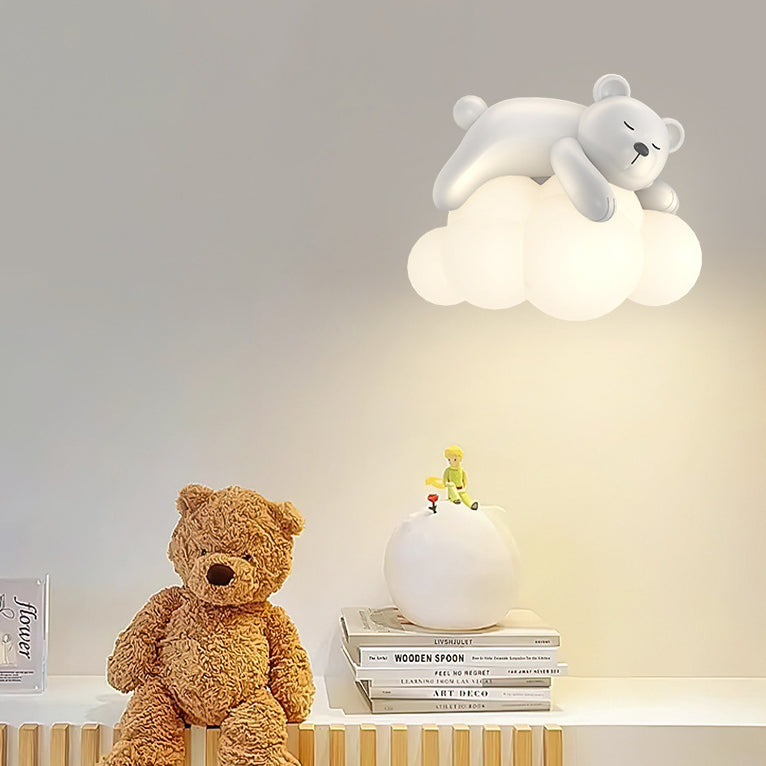 Contemporary Nordic Kids Bear Rabbit LED Wall Sconce Lamp for Bedroom, Cute Animal Wall Light, Childrens Room Decor, Nursery Lighting, Kawaii LED Lamp, Modern Kids Room Accessories, Scandinavian Style Wall Lamp