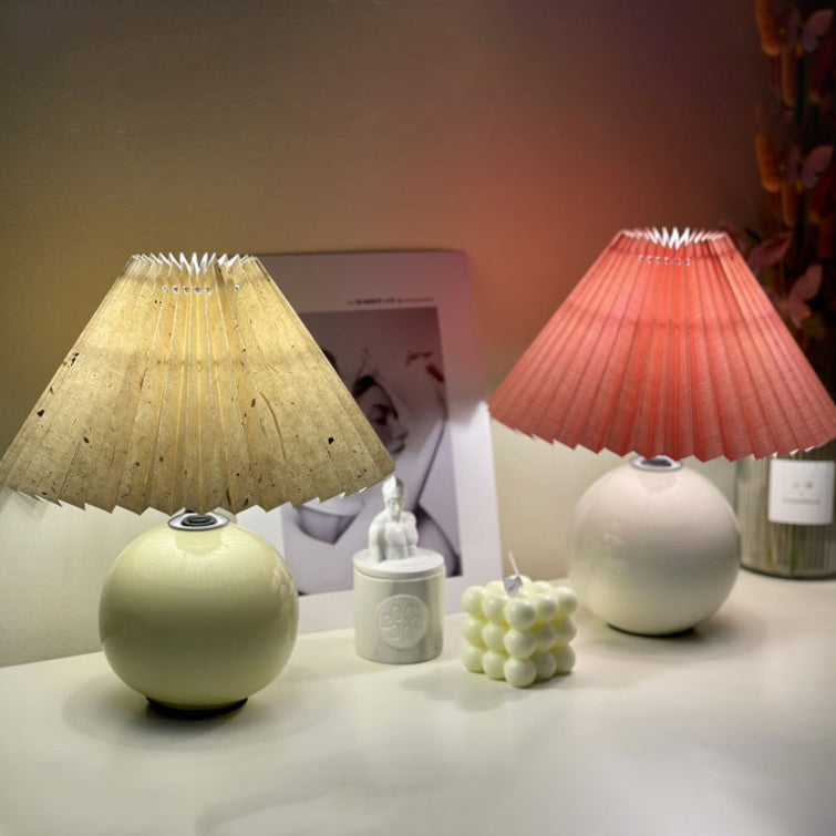 Modern Minimalist Pleated Fabric Ceramic Table Lamp - 1-Light for Bedroom