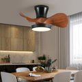 Contemporary Industrial Round Wood Grain LED Semi-Flush Mount Ceiling Fan Light for Living Room