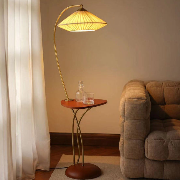 Vintage Round Cone Fabric Iron Floor Lamp - 1-Light for Bedroom Decor