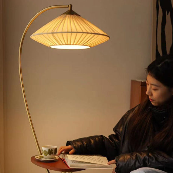 Vintage Round Cone Fabric Iron Floor Lamp - 1-Light for Bedroom Decor