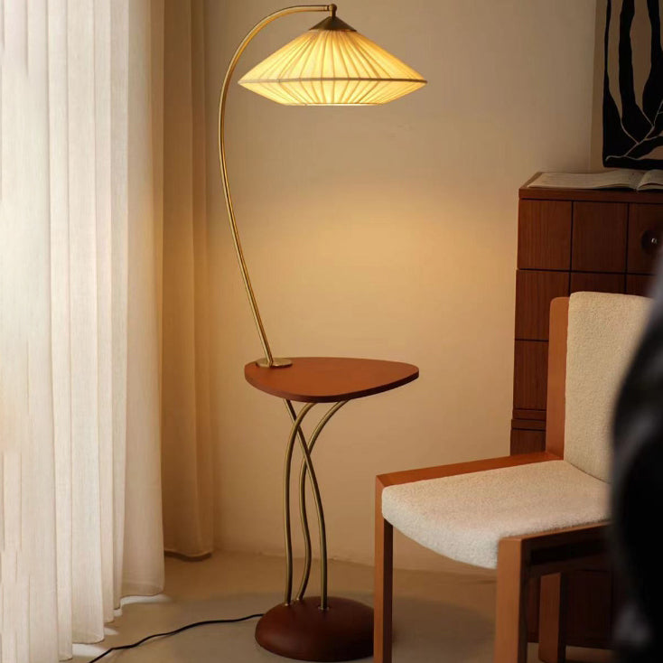 Vintage Round Cone Fabric Iron Floor Lamp - 1-Light for Bedroom Decor