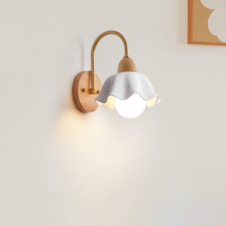 Contemporary Wood & Ceramic Wall Sconce Lamp for Living Room