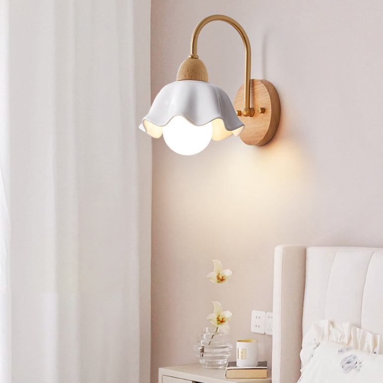 Contemporary Wood & Ceramic Wall Sconce Lamp for Living Room