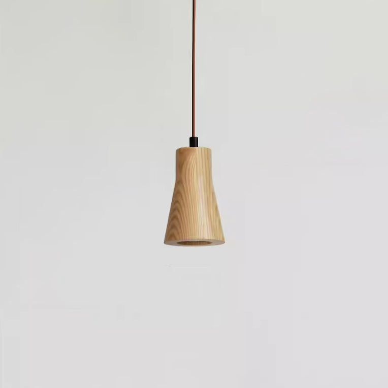 Wooden Cylindrical 1-Light Pendant Light - Rustic Hanging Fixture