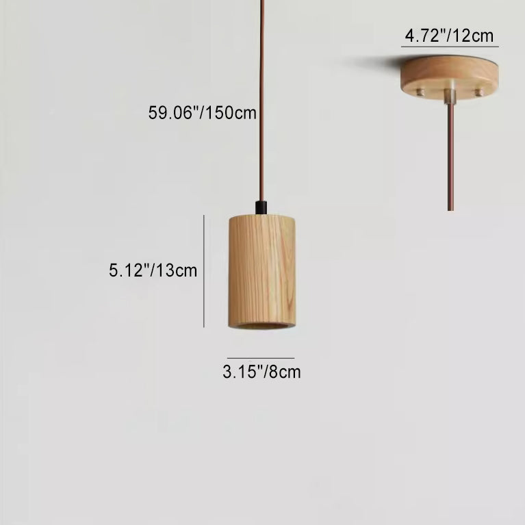 Small Wooden Pendant Light - 1-Light Cylinder Shade, Rustic Design, Eco-Friendly Home Lighting