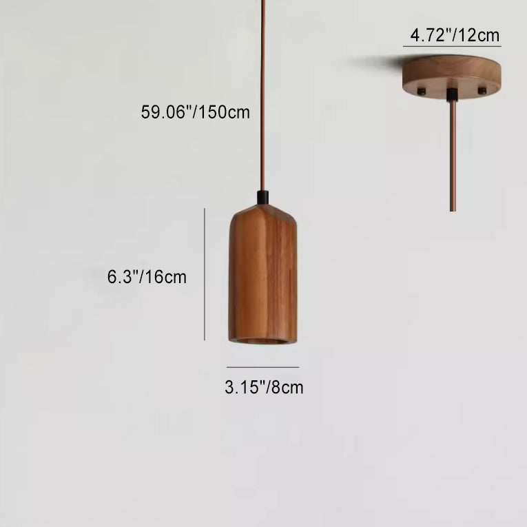 Small Wooden Pendant Light - 1-Light Cylinder Shade, Rustic Design, Eco-Friendly Home Lighting