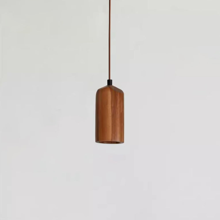Small Wooden Pendant Light - 1-Light Cylinder Shade, Rustic Design, Eco-Friendly Home Lighting