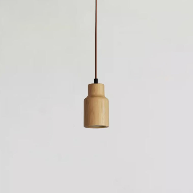 Small Wooden Pendant Light - 1-Light Cylinder Shade, Rustic Design, Eco-Friendly Home Lighting