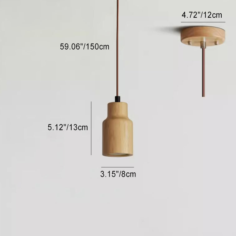 Wooden Cylindrical 1-Light Pendant Light - Rustic Hanging Fixture