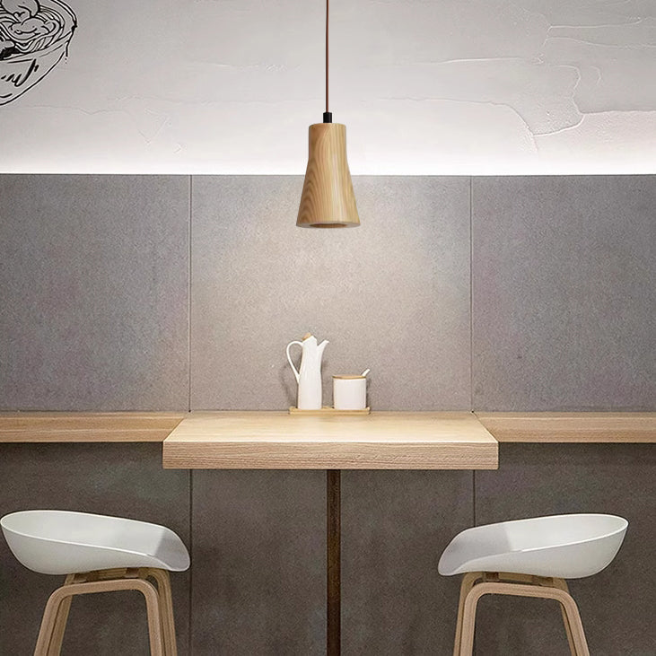 Wooden Cylindrical 1-Light Pendant Light - Rustic Hanging Fixture
