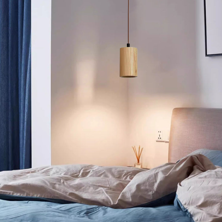 Small Wooden Pendant Light - 1-Light Cylinder Shade, Rustic Design, Eco-Friendly Home Lighting