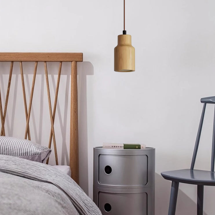 Small Wooden Pendant Light - 1-Light Cylinder Shade, Rustic Design, Eco-Friendly Home Lighting