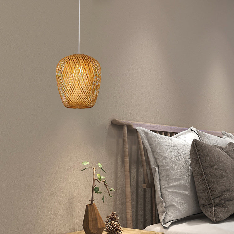 Vintage Bamboo Metal Weaving Round Pendant Light for Living Room