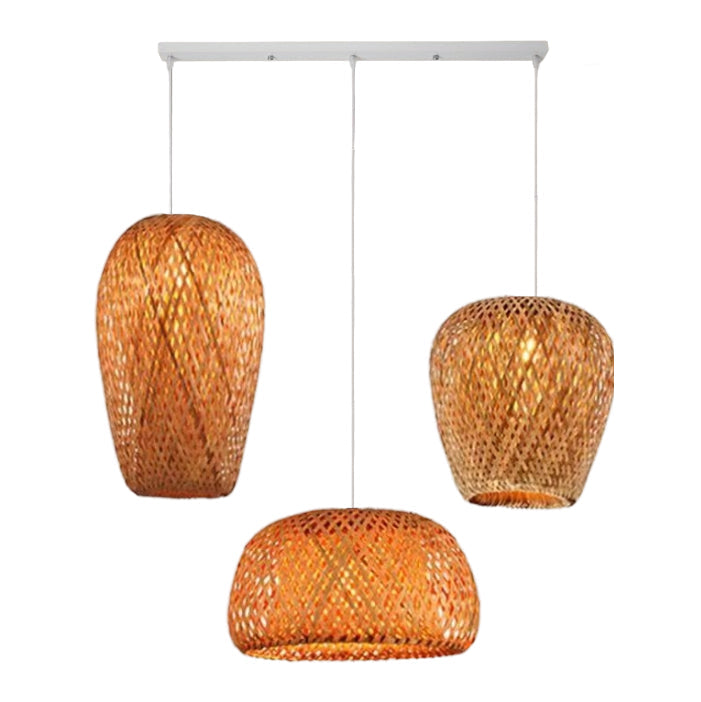 Vintage Bamboo Metal Weaving Round Pendant Light for Living Room