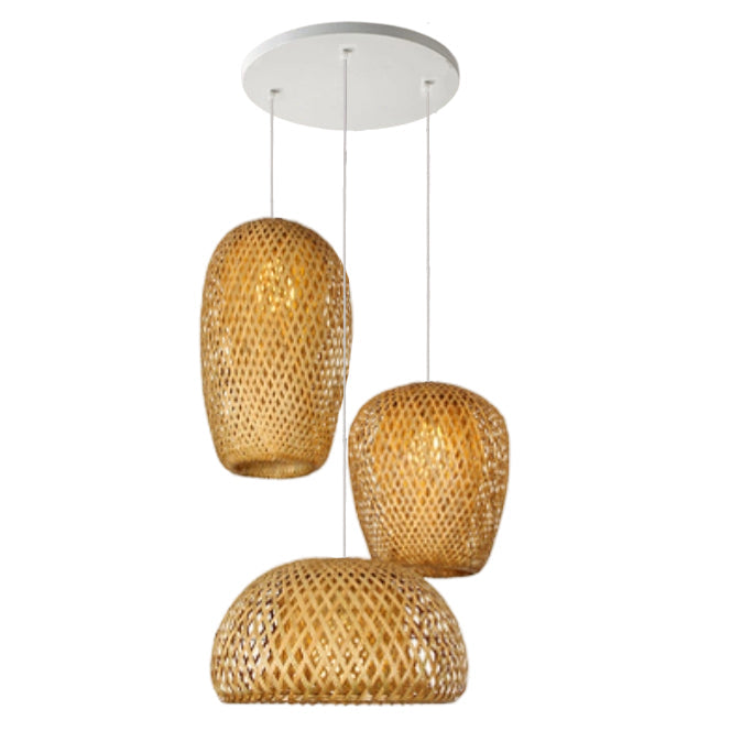 Vintage Bamboo Metal Weaving Round Pendant Light for Living Room