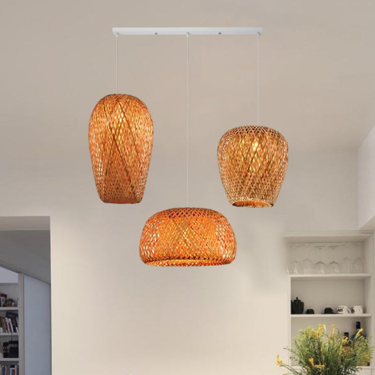 Vintage Bamboo Metal Weaving Round Pendant Light for Living Room