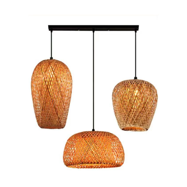 Vintage Bamboo Metal Weaving Round Pendant Light for Living Room