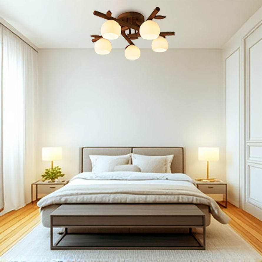 Traditional Japanese Round Fan Semi-Flush Mount Ceiling Light - 3/5/8 Light for Living Room