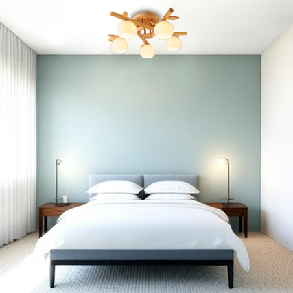 Traditional Japanese Round Fan Semi-Flush Mount Ceiling Light - 3/5/8 Light for Living Room