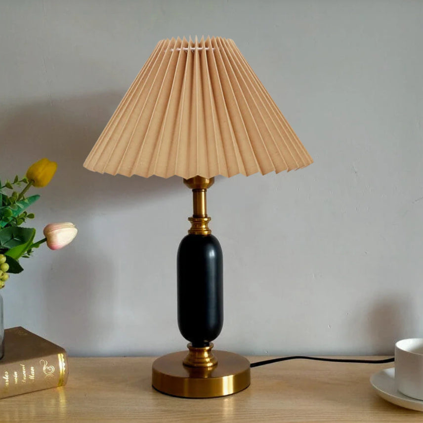 Traditional French Round Metal Pleated Shade 1-Light Table Lamp for Bedroom