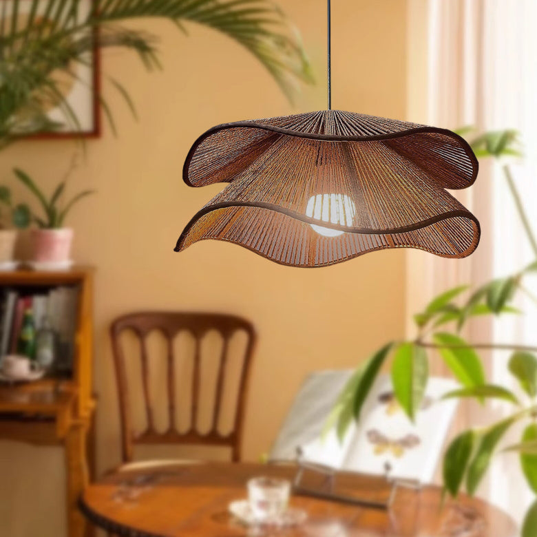 Vintage Corrugated Hemp Rope Pendant Light - 1-Light for Dining Room