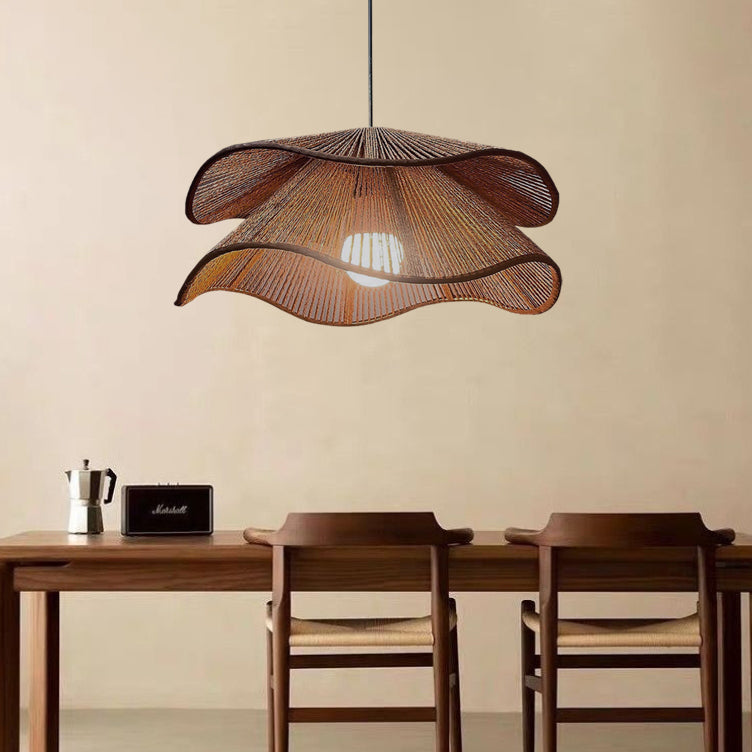 Vintage Corrugated Hemp Rope Pendant Light - 1-Light for Dining Room